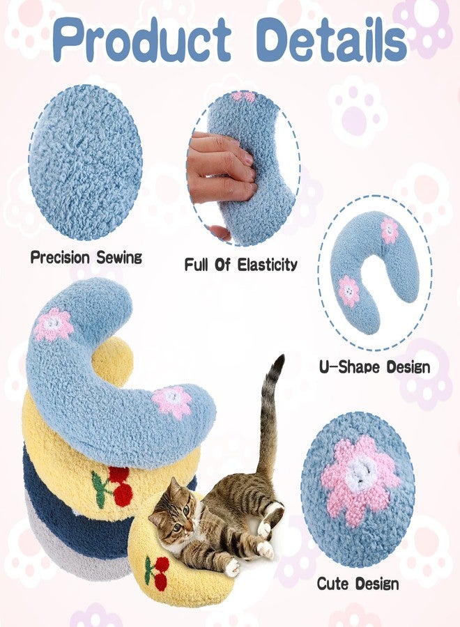 AojSup 4 Pcs Pillows for Cats Puppy Bed, Soft Fluffy Pet Calming Toy, Half Donut U Shaped Pet Neck Pillow, Training Toy Joint Relief Cervical Protection (4 Patterns) - Image 3